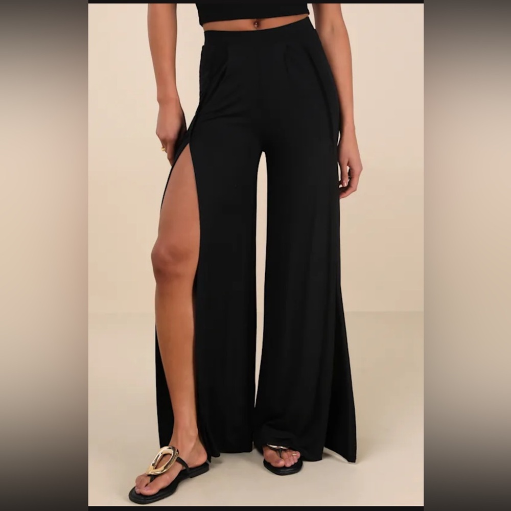 Lulus Knockout Black Wide Leg Pants - Size XL - Picture 3 of 6